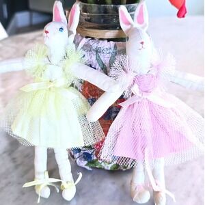 2‎ Handmade Fabric Ballerina Bunnies Pink Tutu Yellow Tutu 7"
